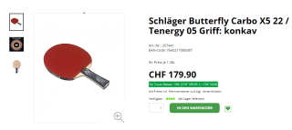 Schläger Butterfly Carbo X5 22 / Tenergy 05 